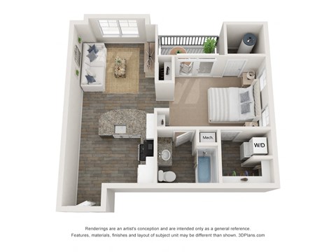 Floor plan for studio, 1 bath, 681 sqft